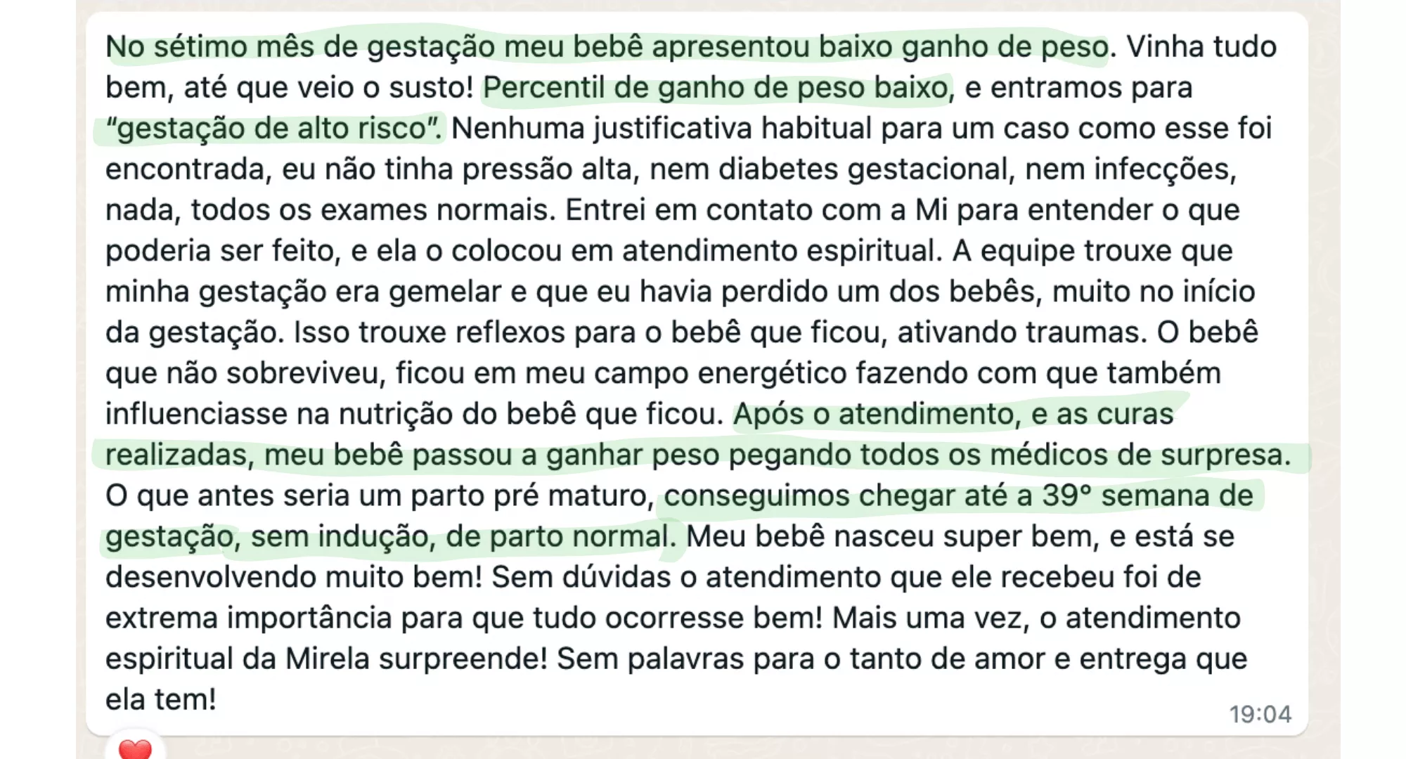 Depoimento sobre gestação de alto risco