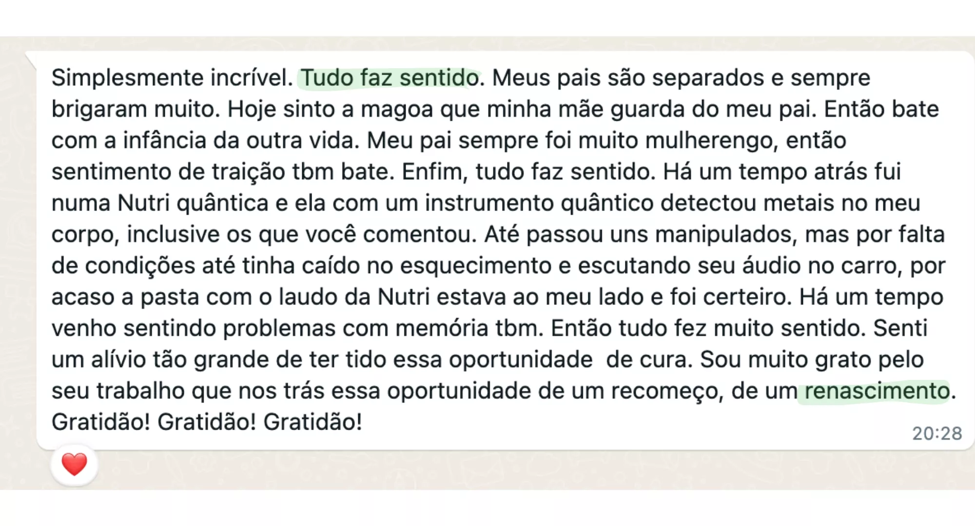 Depoimento sobre profundidade do trabalho