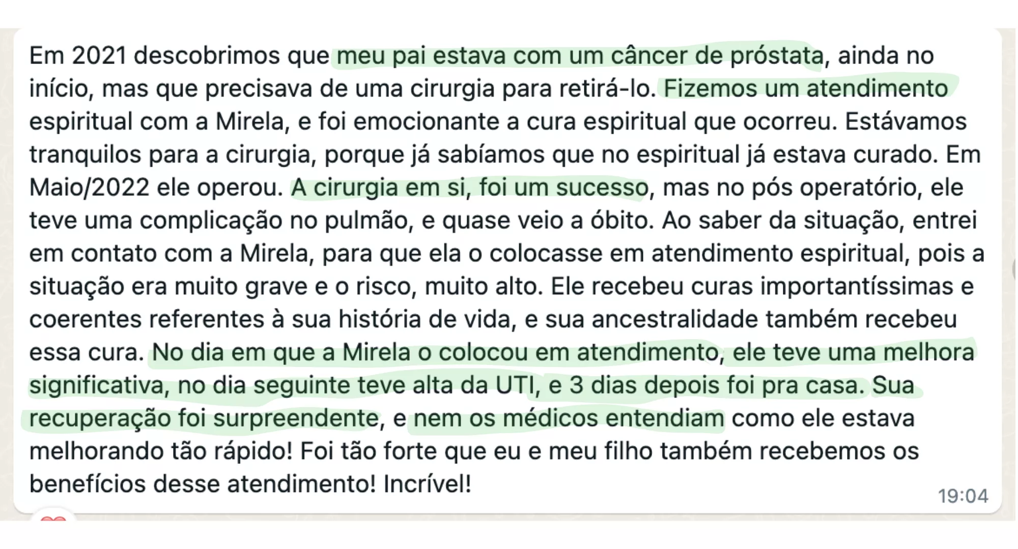 Depoimento sobre pós-operatório UTI