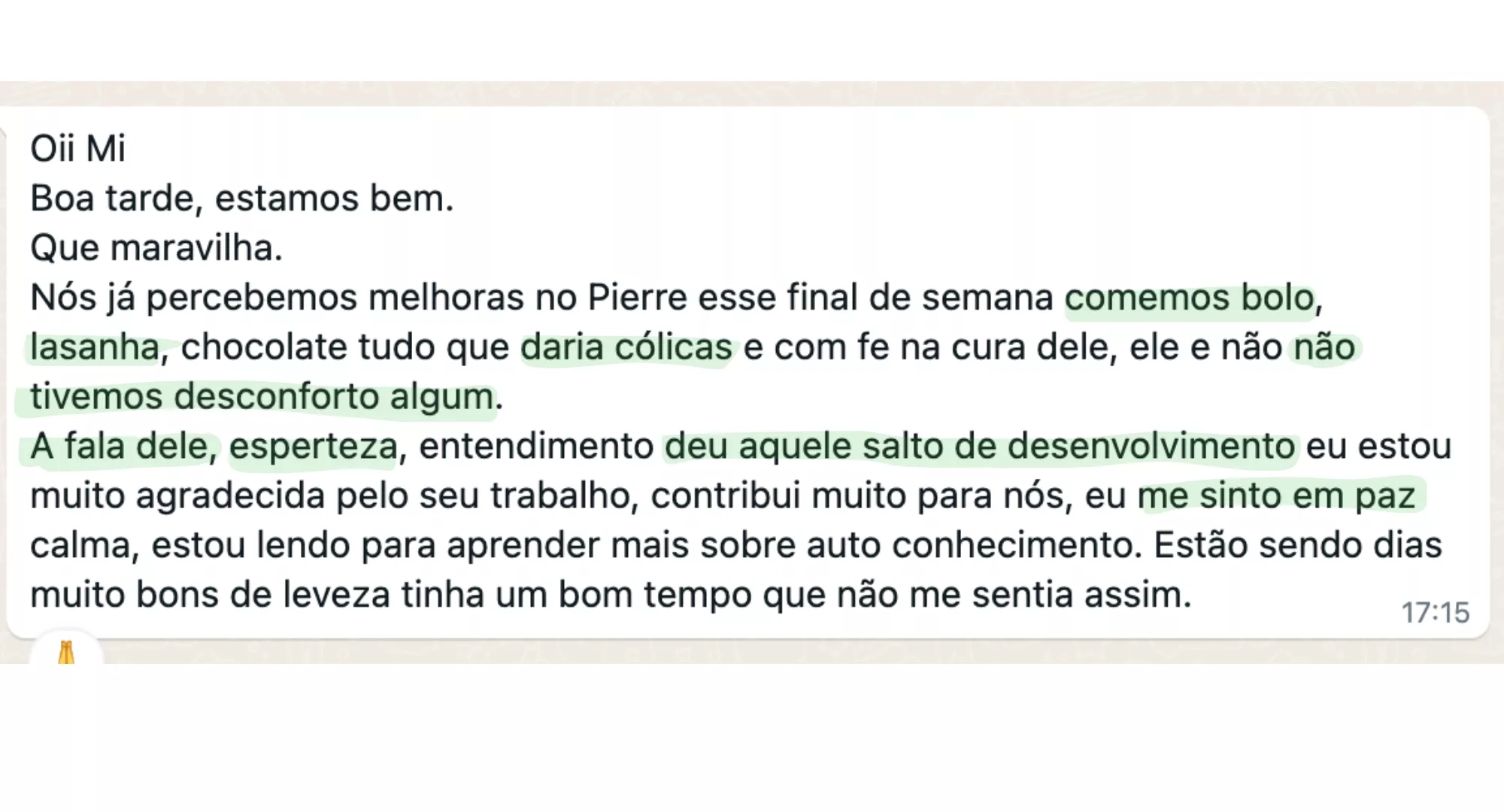 Depoimento sobre intolerância digestiva