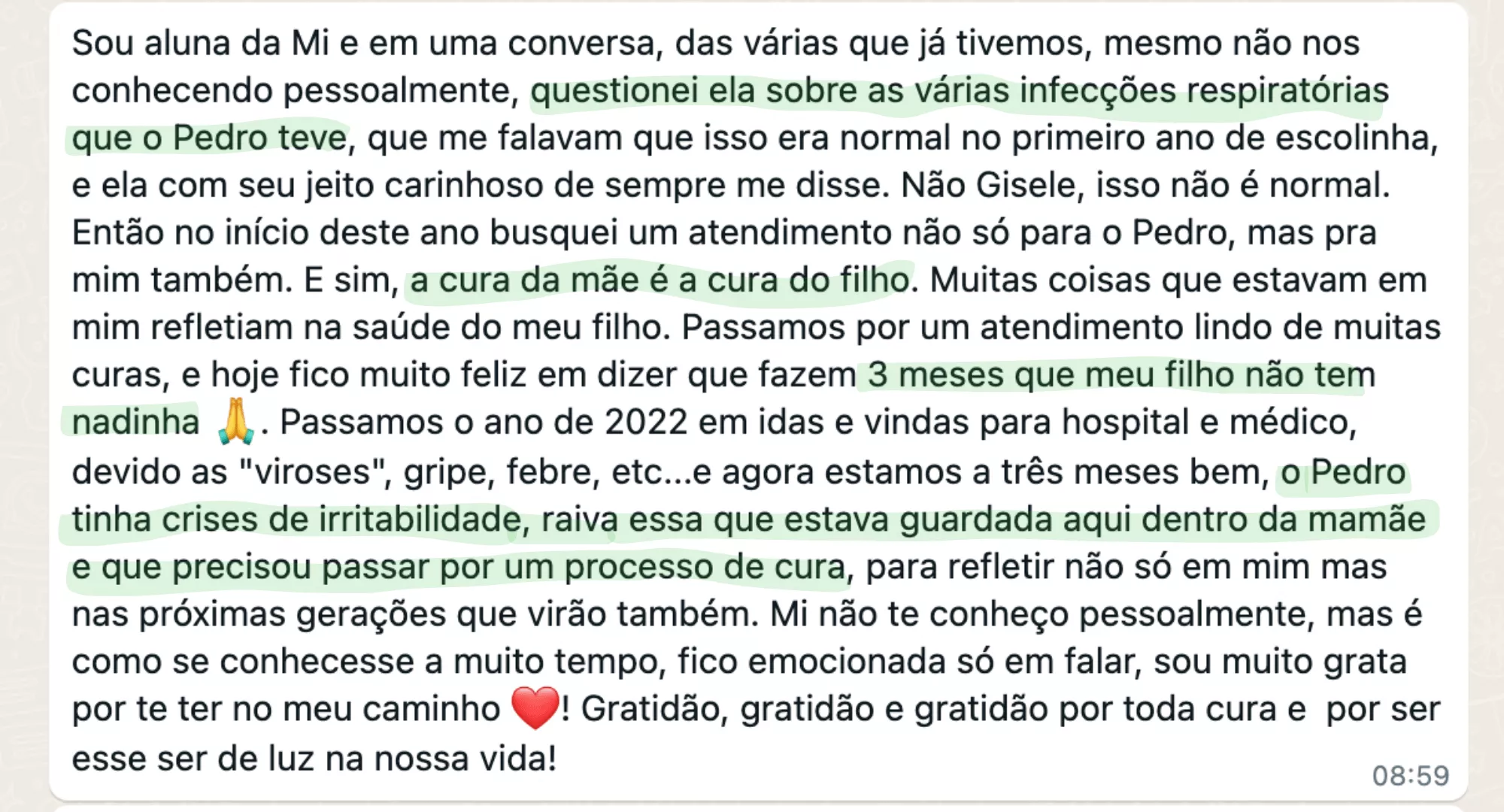 Depoimento sobre infecções respiratórias
